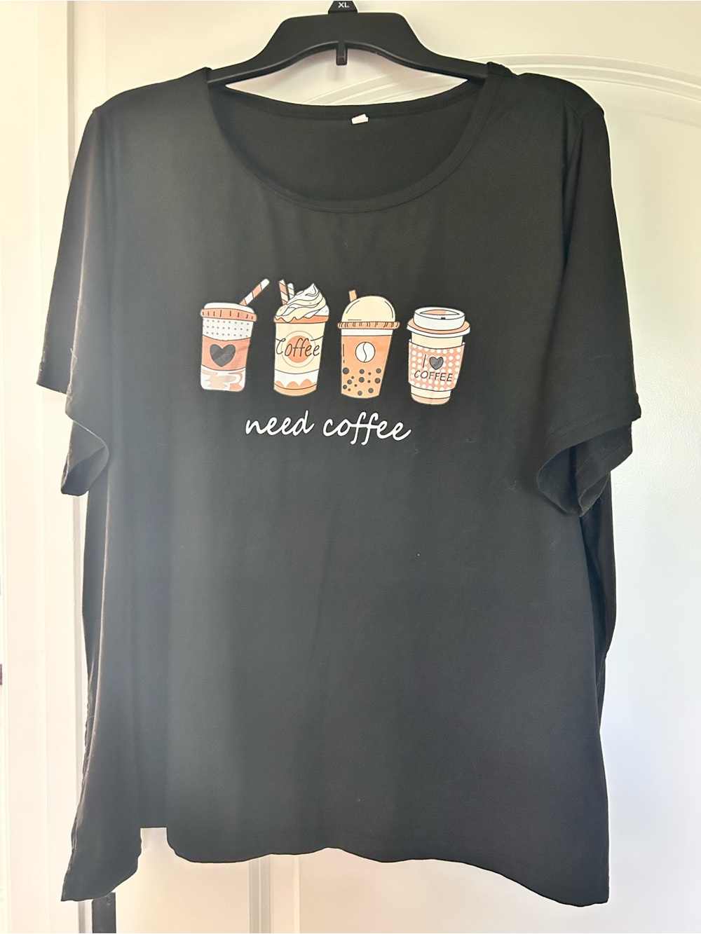 SHEIN Black 'Need Coffee' Graphic Short Sleeve Tee